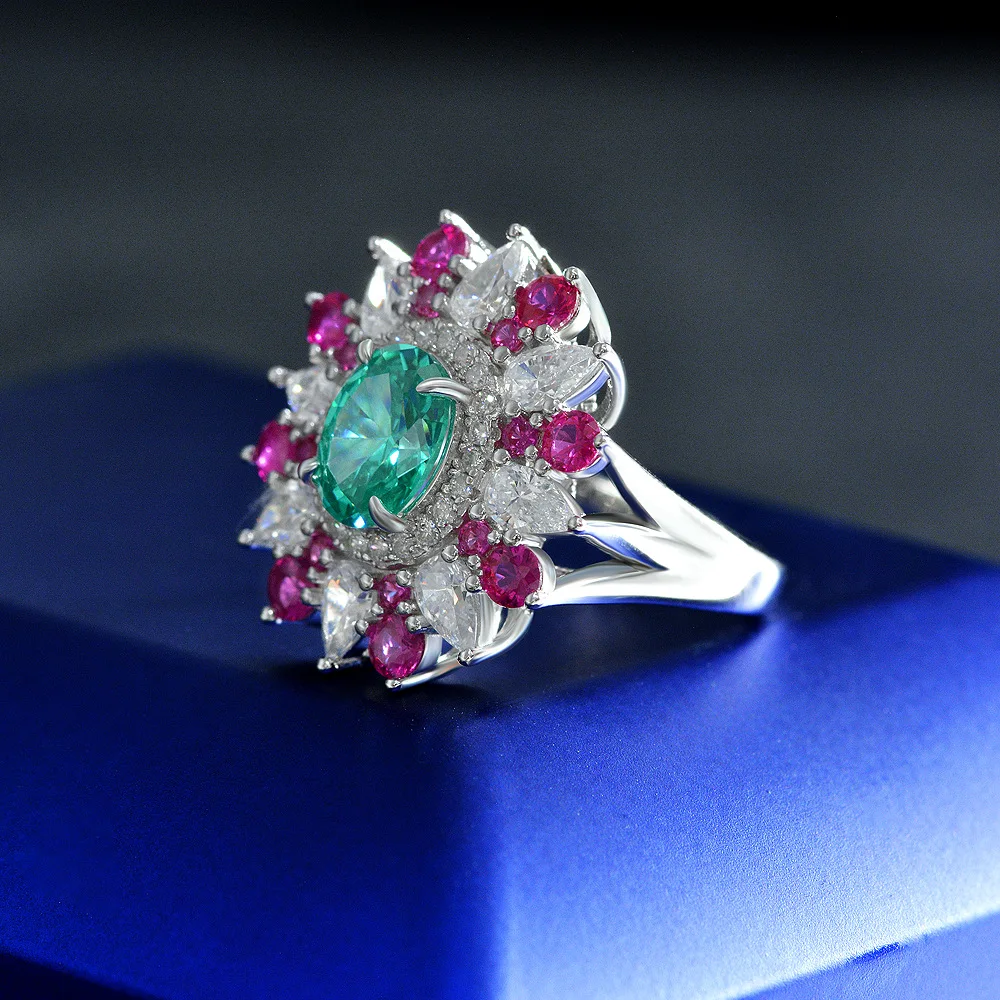 2-carat Egg Shaped 7 * 9 High Carbon Diamond Ring for Women, 925 Silver Vintage Split Ring, New Wedding Jewelry
