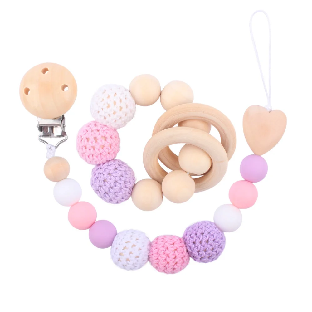 1-2pcs New Hot Baby Pacifier Clips Teethers Bracelet Babies Chain Cute Big Crochet Color Wool Ball Newborn Nipples Holder Clip