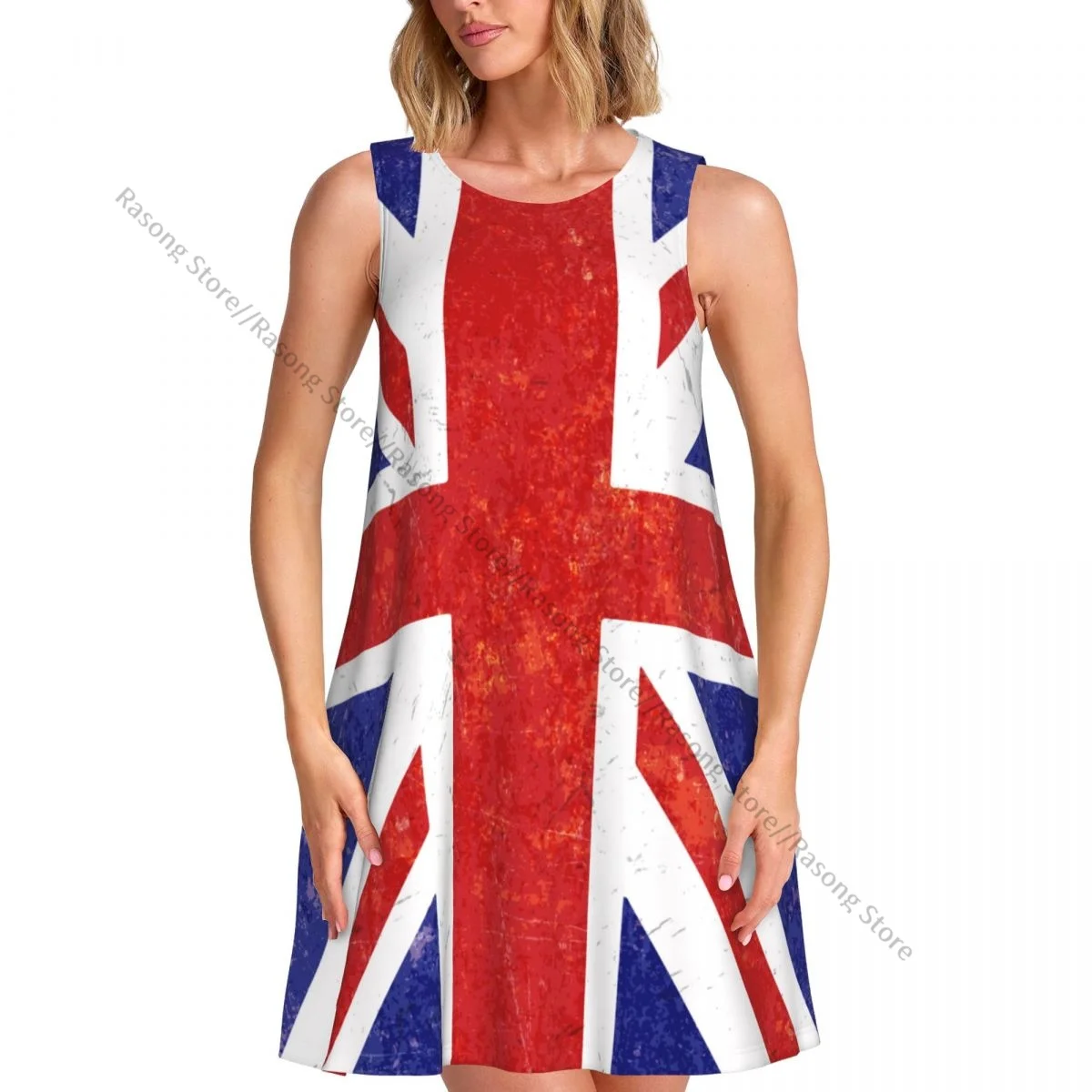 Women's Dress Summer Casual T Shirt Dresses Beach Cover up Grunge Union Jack Flag Tank Dress