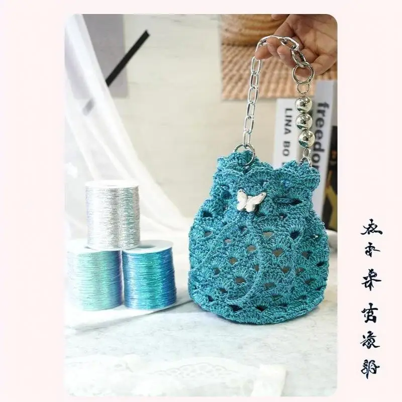 Luxuriöser Silberfaden 1mm Funkelnd DIY Handgemachte Handtasche Häkeltasche Webfaden Zarter Silberfaden Handgefertigtes Kunsthandwerk – Detail 12