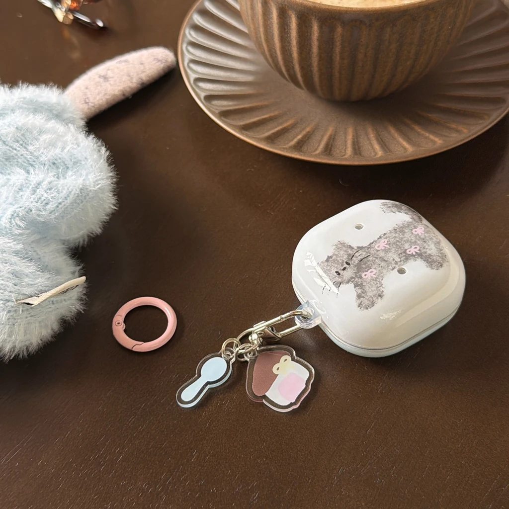 Koreanischer Girly-Stil Schleife Graffiti-Katze mit Anhänger Kopfhörer-Schutzhülle für Samsung Galaxy Buds4 Pro 3 Pro 2 Pro FE Live