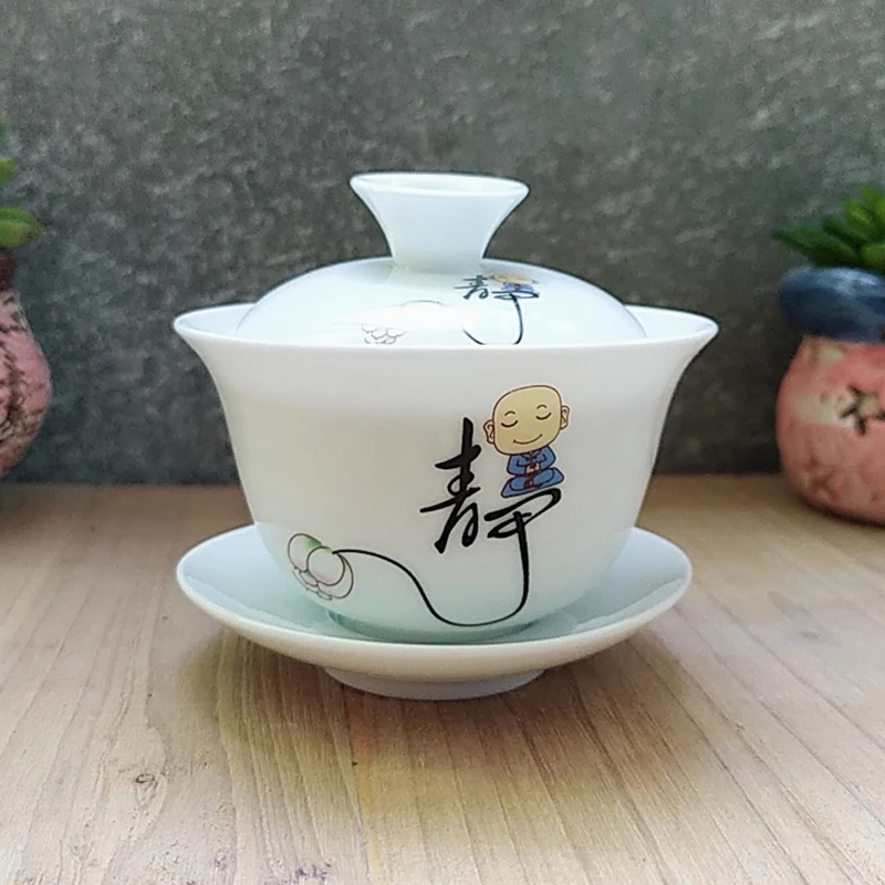 Gaiwan Chawan Tea Cup Puer Bowl Set Soup Tureen Chinese Kung Fu Mugs Porcelain Ceramic Tableware Ceremony Embryo White Akadama