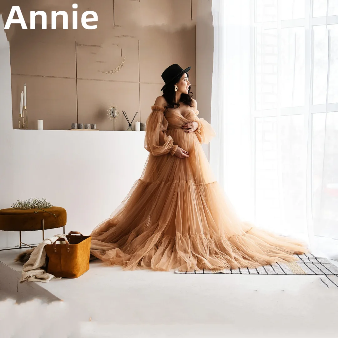 

Annie Tulle Maternity Dress Detachable Sleeves Puffy Maternity Dress Taking Maternity Photos Dress