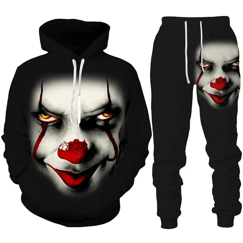 Funny Halloween Clown 3D Printed Hoodies&Pants Suit Hip Hop Men/Women Personality Streetwear Clothing Horror Movie Tracksuit Set