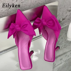 Eilyken autunno grande farfalla-nodo donne pantofole sandali poco profondi punta a punta muli spogliarellista tacco alto pompe scarpe da donna