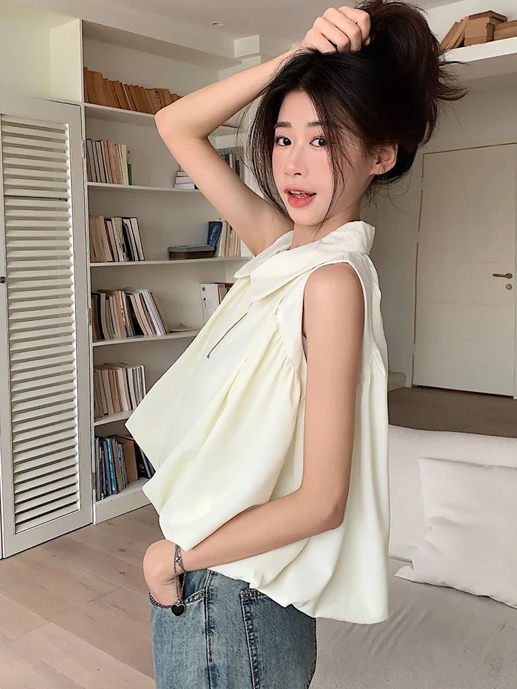 Korean Tees Fashion Loose Design Simple Female Solid Tops Sexy Sleeveless Sweet T Shirt Tanks Women Casual Elegant