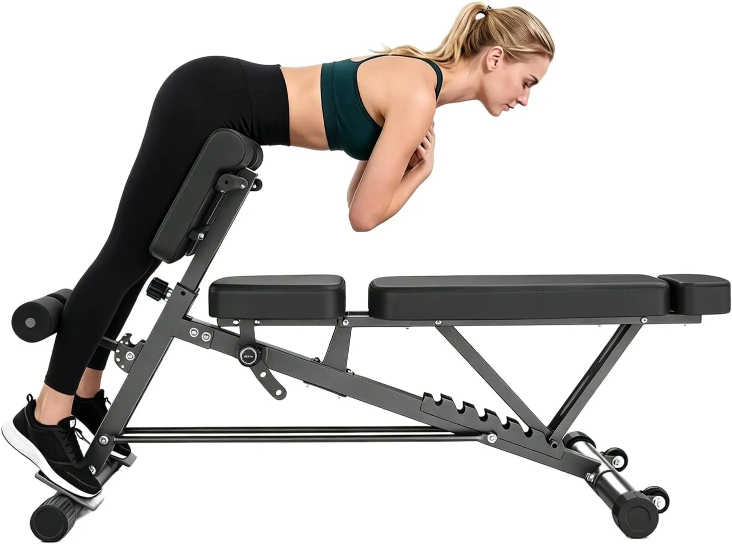 660 LBS Capacity Adjustable Weight Bench with 2 Wheels, Workout Bench Press