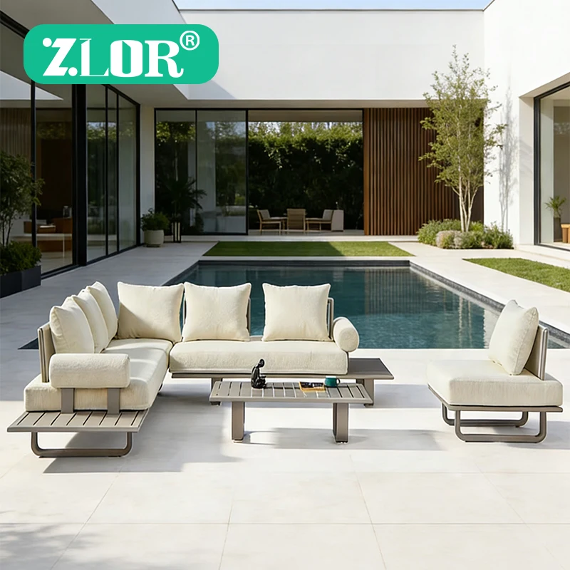 Luxury Modern Aluminum Outdoor Sofa Set-Waterproof Rust Proof Durable with High-Density Foam Cushions for Garden & Outdoor Use