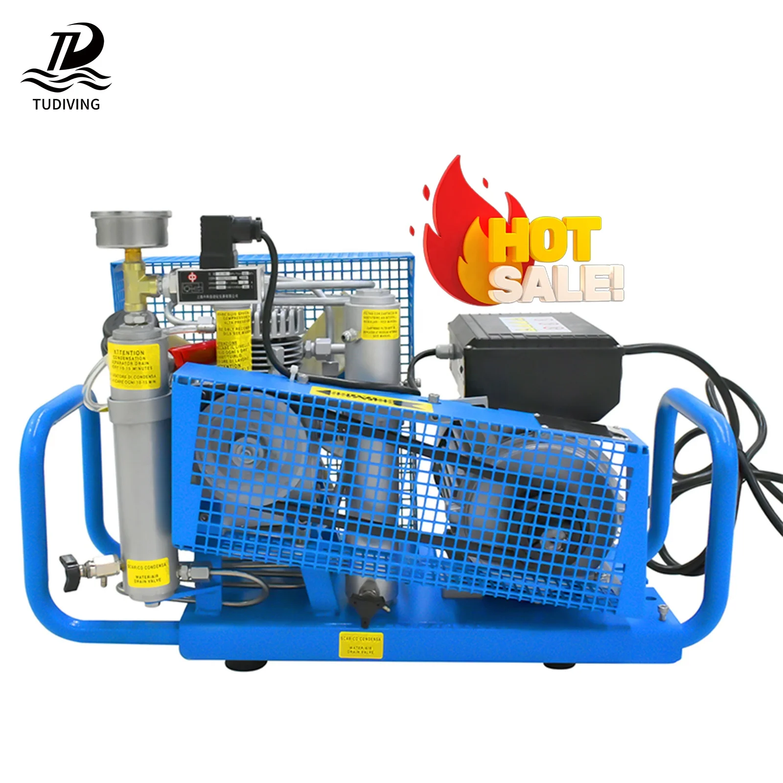 100L PM High Efficiency Fan Cooling Four Cylinder Safety 4500psi 300bar PCP Scuba Diving Breathing Air Compressor