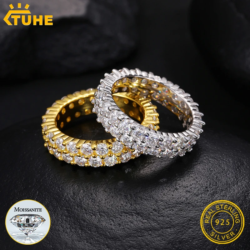 

Роскошное кольцо TUHE с муассанитом 3 мм, из стерлингового серебра S925, для женщин и мужчин, простое модное украшение, ручная работа, мужские украшения в стиле хип-хоп, подарок.