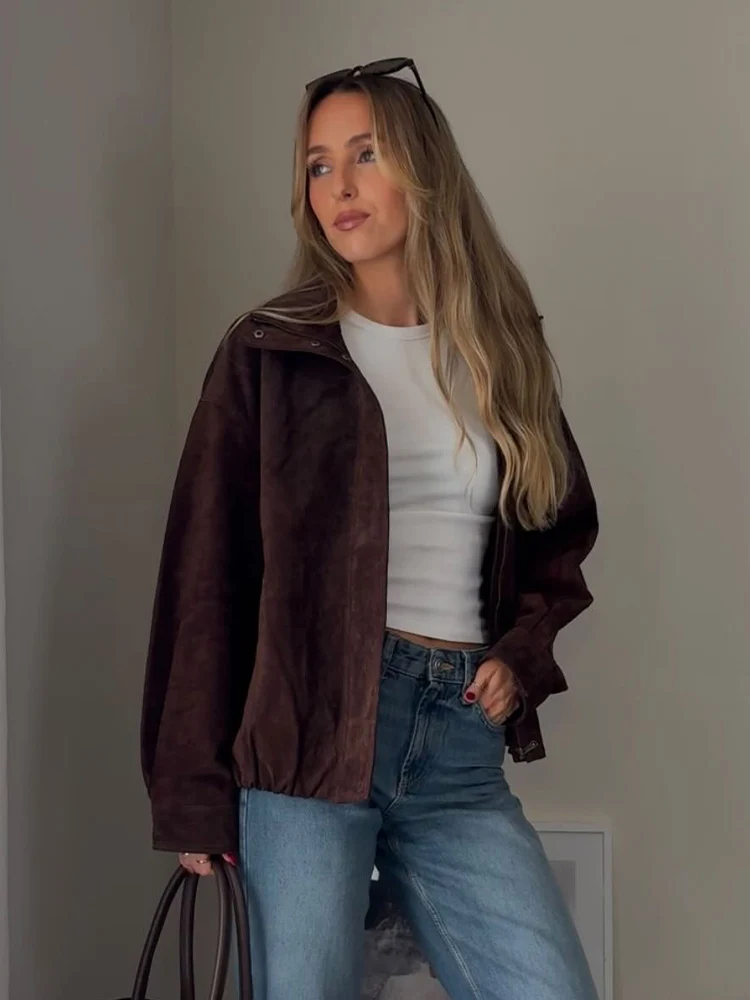 

HH Autumn Woman High Collar Zipper Pocket Design Long Sleeves Casual Short Jackets Female Fashion Loose Street Style Slim Coats