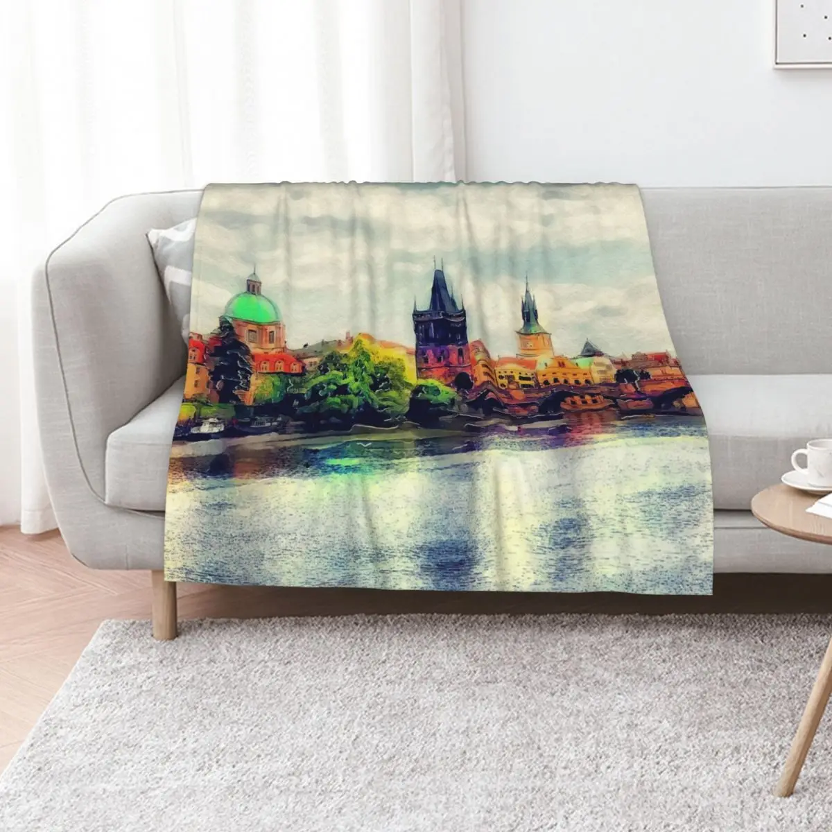 Prague bridge watercolor #prague Throw Blanket Thin Soft Blanket for Summer Night Sleeping