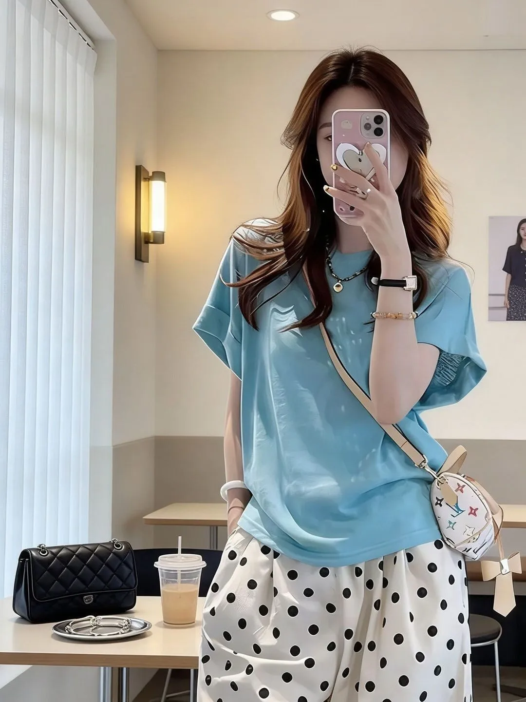 Summer Lake Blue Loose Short Sleeve round Neck Women's T-shirt Durable Comfortable Breathable Versatile Basic Style for Young...