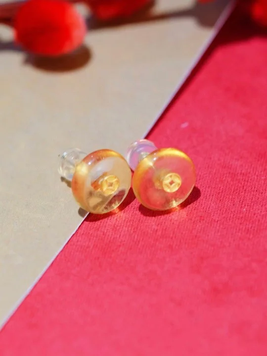 

18K Real Gold Natural Citrine Stud Earring Financial Blessing Gemstone Ear Stud Luxuy 9/10/14K Recycled Gold Simple Fine Jewelry