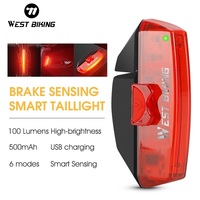 WEST BIKING Bicycle Rear Light Smart Brake Sensing COB MTB Bike Tail Lamp USB Rechargeable Safety Cycling Accessories Taillight