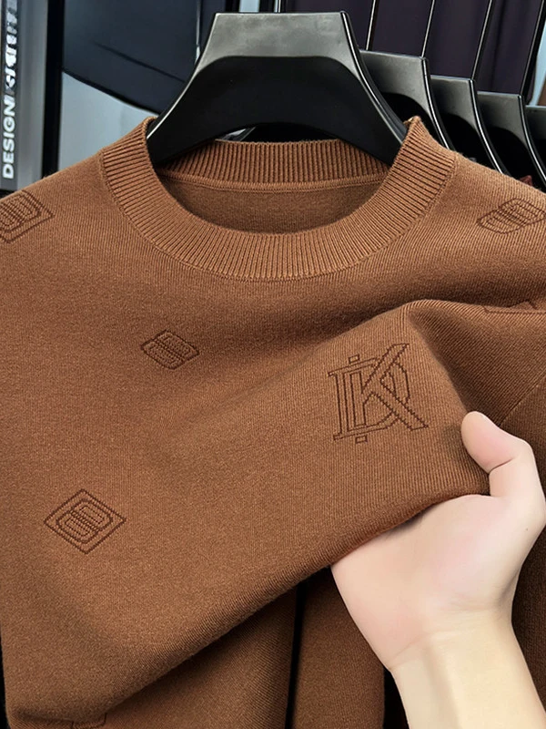 

Men's Long Sleeve Knitted Sweater Thickened Warm round Neck Casual Versatile Knitted Base Shirt Winter Season Fashion City Style