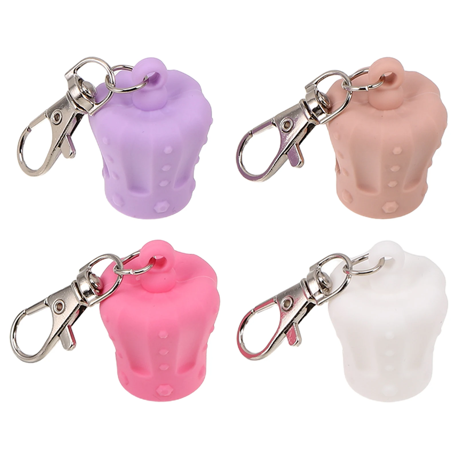 

4pcs Lip Tube Replacement Silicone Lids Keychain With Metal Clip Keychain Metal Clip Cap Holder Portable