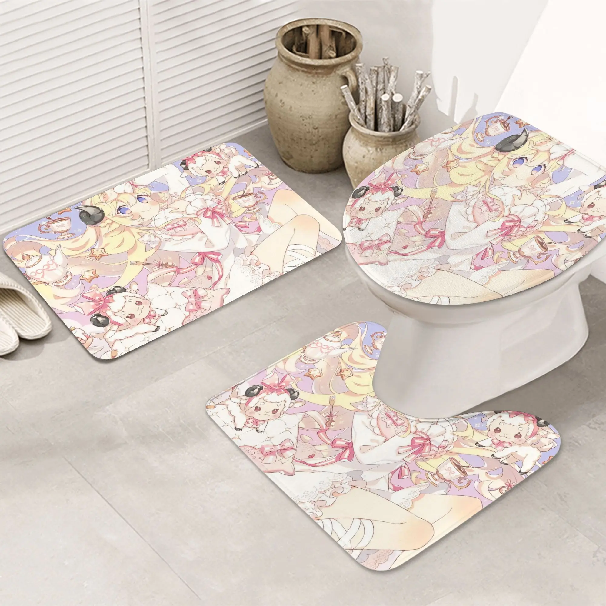 

Four Seasons Bathroom Mat Set, a Three-Piece Set Including a Plush Floor Mat And U-Shaped Toilet Cover, Soft Bathroom Decor, a G