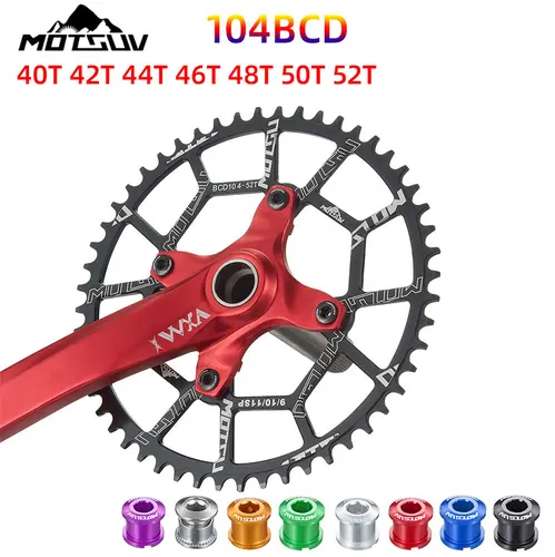 MOTSUV 104BCD con pernos negro 40T 42T 44T 46T 48T 50T 52T rueda de cadena de bicicleta de montaña MTB platos y bielas plato redondo ancho estrecho