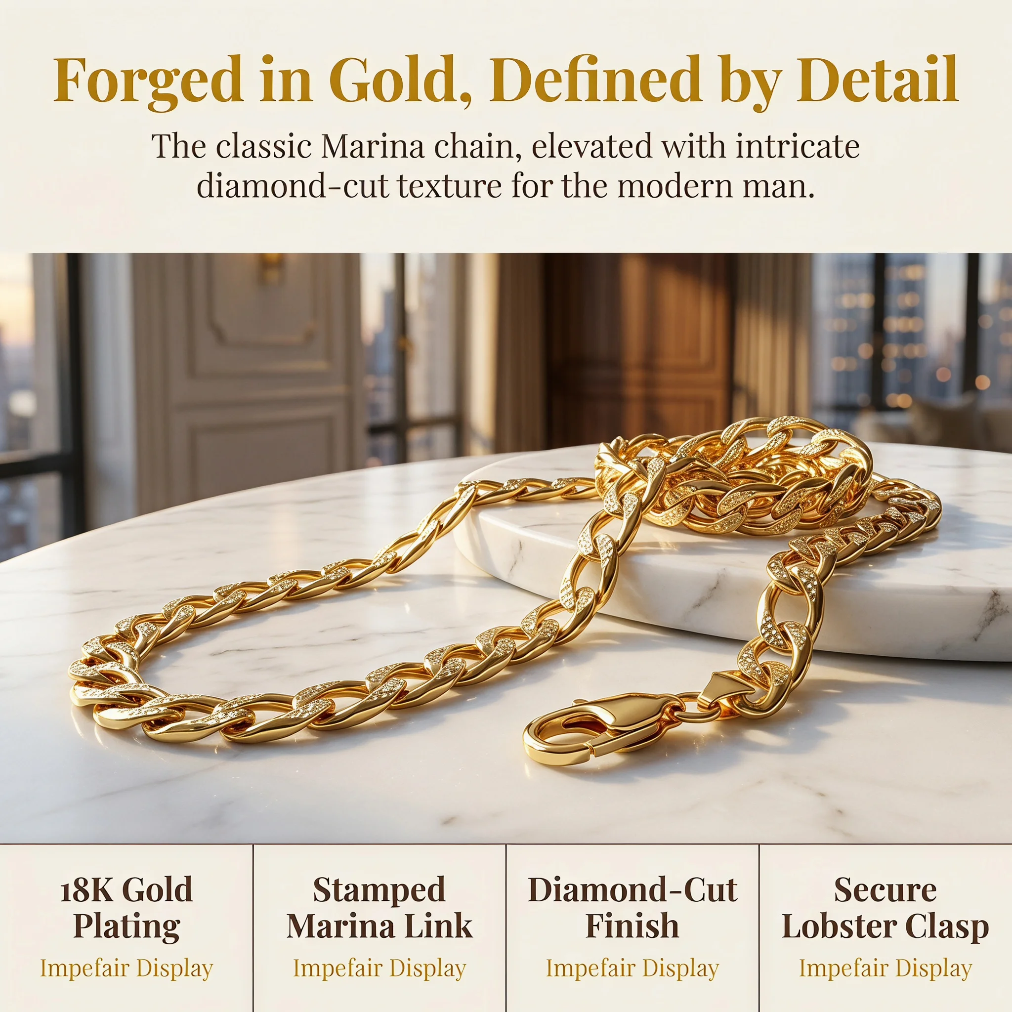 Luxury-style electroplated gold best-selling men's jewelry 4MM flower-shaped pendant necklace 60CM in stock