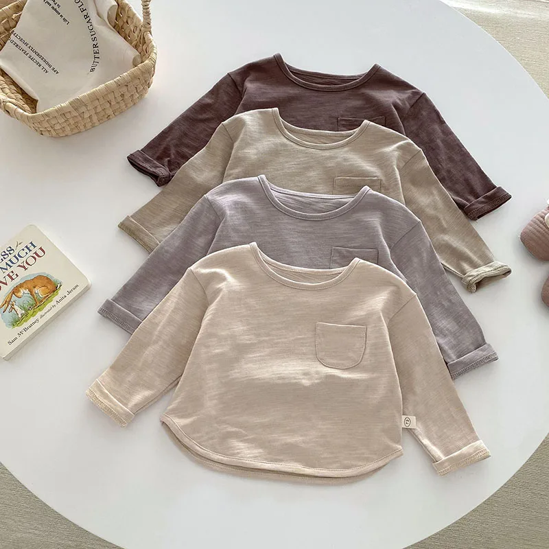 MILANCEL New Autumn Kids Blouse Baby Cute Solid Color Undershirt Girls Bear Outwear Bottoming Shirt Boys Tops