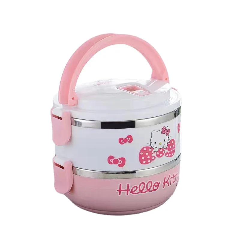 Hello Kitty Lunchbox, niedlich, hohe Kapazität, tragbar, Bento-Box, Anime-Edelstahl, Thermo-Lunchbox, Lebensmittelbehälter für Kinder