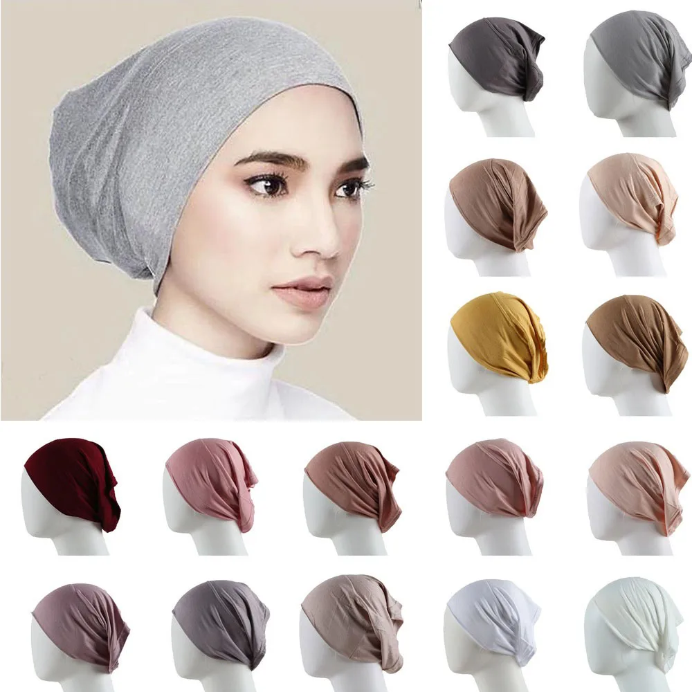 도매 내부 Undercap 50pcs Hijab 모자 이슬람 Turban Underscarf Undercap 보닛 53 색상 소프트 저지 스트레치 HIjabs 튜브 캡