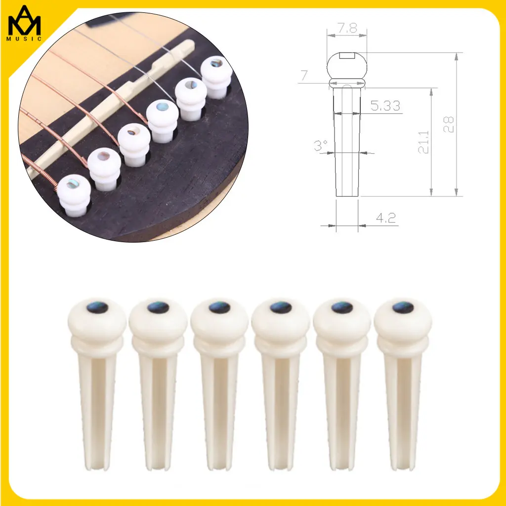 

6pcs ABS Acoustic Guitar Bridge Pins Abalone Shell Dot Inlay Bridge Pin for Folk Guitar Replacement Guitar Accessories