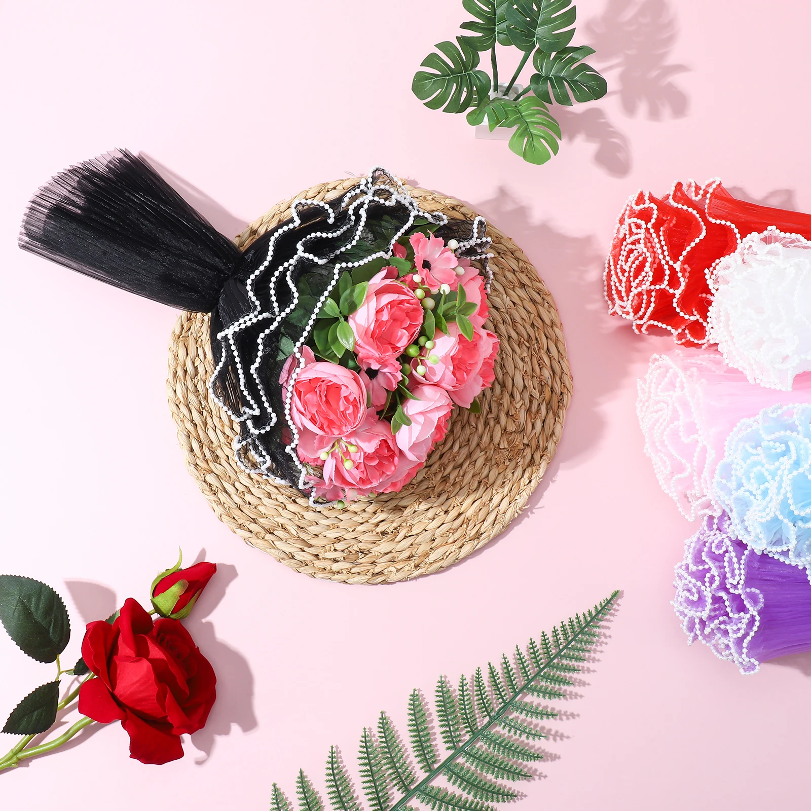 

6Pcs Unique Wave Texture Yarn Decorative Wrapper for Bouquets Floral Arrangements Wedding Gifts Packing Yarn 4 Yard