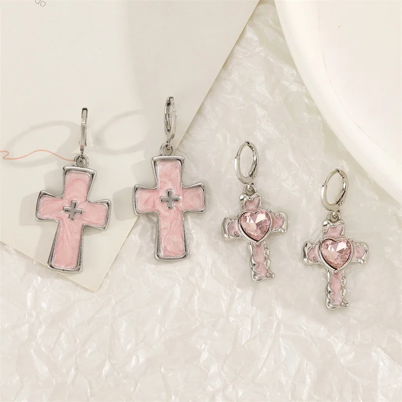 Goth Vintage Cute Bowknot Pink Strawberry Heart Star Pendant Earrings Egirl Gothic 2000s Y2K EMO Rave Jewelry Scene Accessories image 2