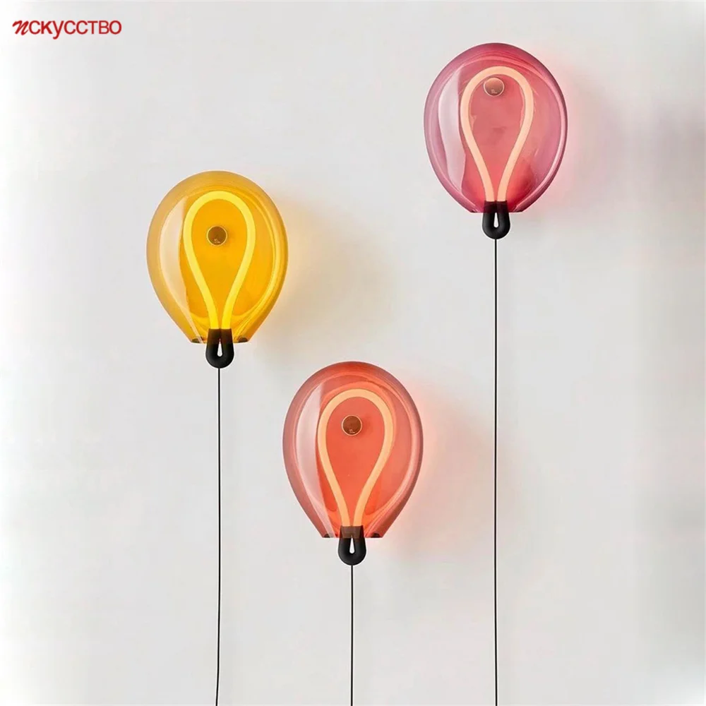 Nordic Designer Colored Glass Balloon Led Wall Lamp With Plug Cable For Living Room Fashion Home Decor Bedside Sconces Lights