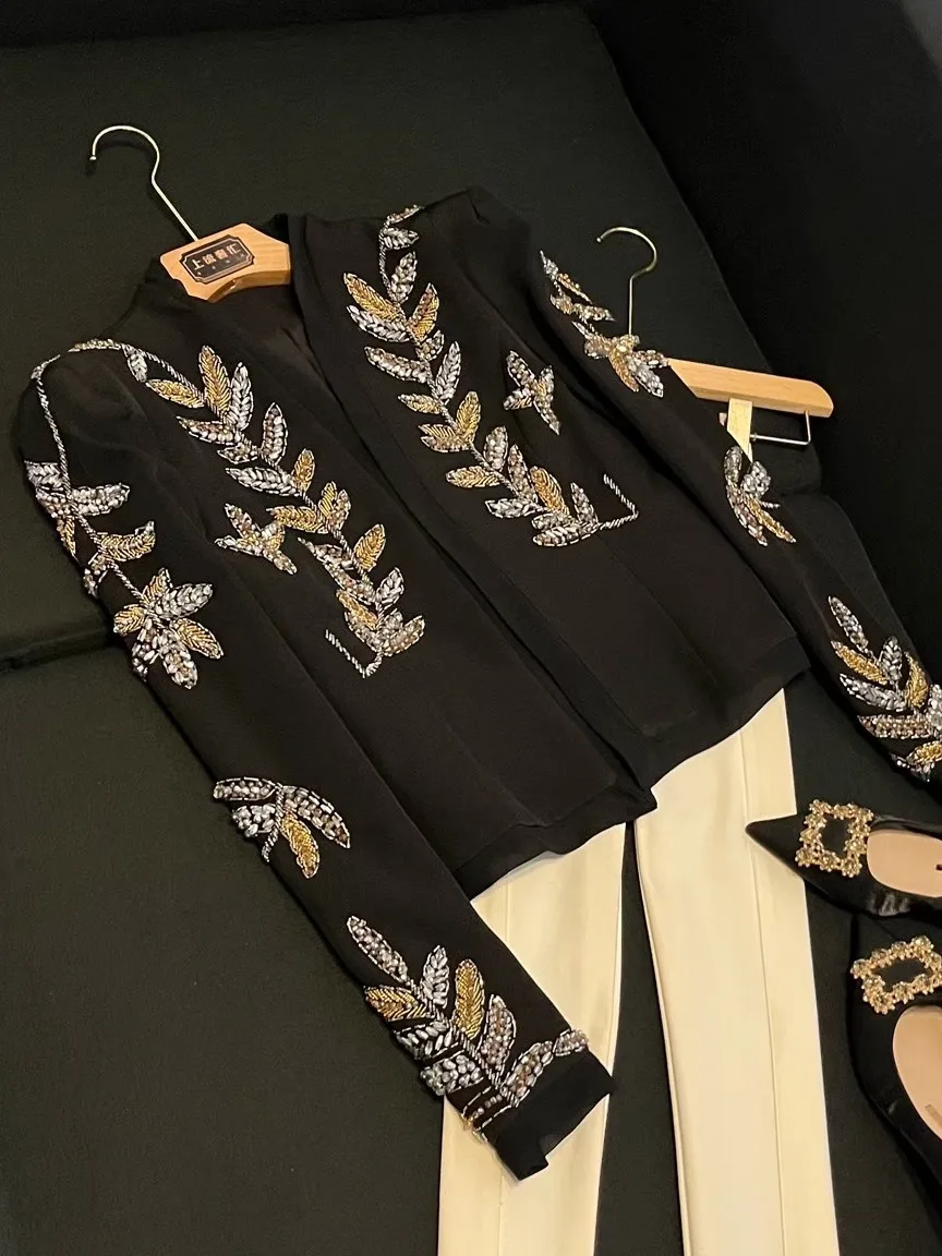 

Ele Diamond Embedded Slim Fit Long Sve Женская французская офисная одежда X298 Модная верхняя одежда