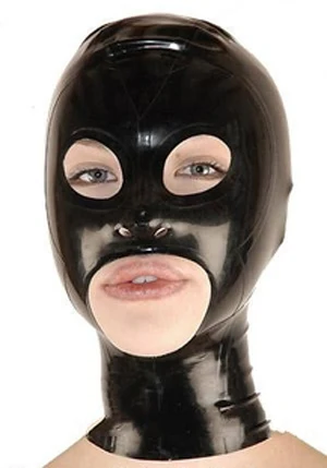 

Latex Mask Cosplay Handmade Black Hoods With Open Big Mouth and Open Eyes Half Face Latex Mask Custom Size