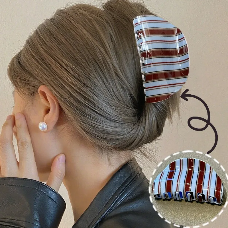 

Ins синий кофейный цвет в полоску, коготь для волос для женщин, осенние акриловые ретро повседневные заколки в виде акулы для девочек, простой зажим, аксессуары для волос