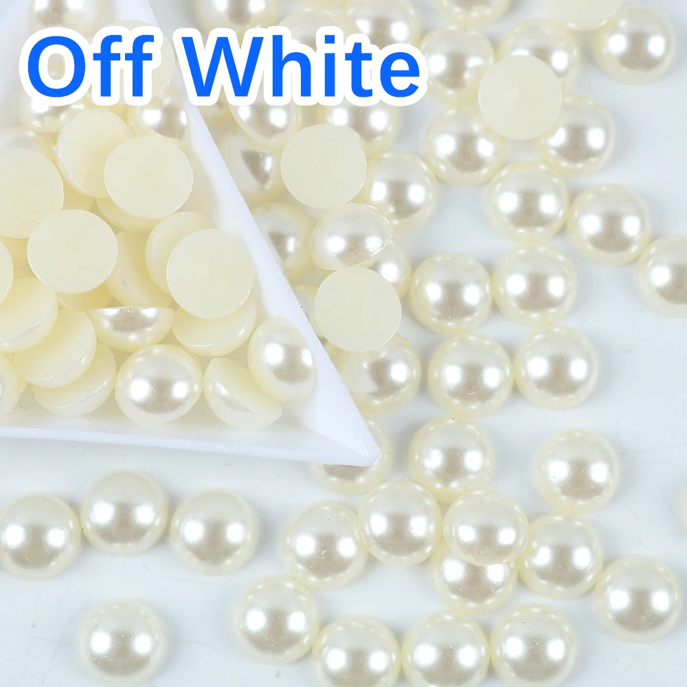 Imitation Pearl ABS Plastic Ivory Pearls 2-25mm All Sizes Half Round Loose Bead for Nail Art DIY Craft Garment