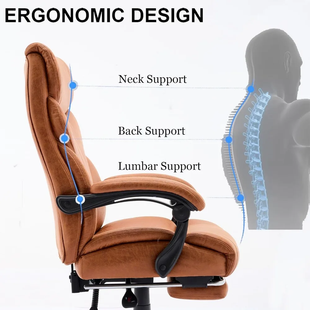 كرسي مكتب مريح من GarveeHome، كرسي مكتب منزلي كبير وطويل 500 رطل، كراسي مكتب كمبيوتر من جلد البولي يوريثان، مقعد عريض تنفيذي #4