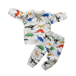 2PCS Toddler Baby Boys Clothes Set New Dinosaur Printed Sweatshirt Top and Casual Long Pants Spring Autumn Outfit Set for Boys