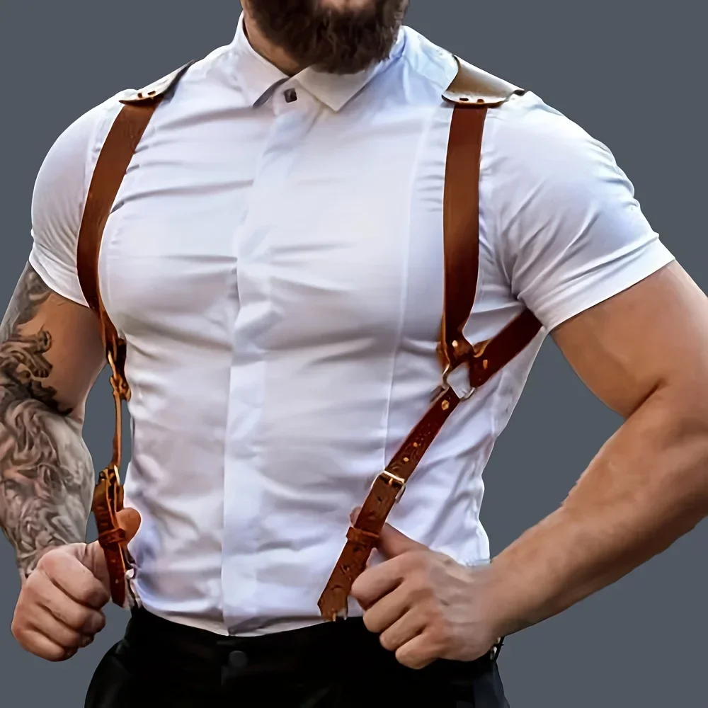 UYEE الحمالات الرجال السراويل الجلدية حقيبة ظهر قابلة للتعديل الحمالات الحمالات الرجال الكتف الأشرطة حزام الكبار الموضة #4