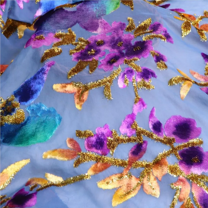 

Woven velvet jacquard positioning hand-painted fabric for high-end dress and cheongsam