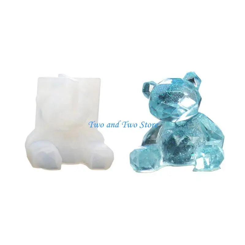 HX6F 3D Geometry Little Bear Decorative Ornament Silicone Mold Suitable for Epoxy Diy Crafts Jewelry Making Home Decor