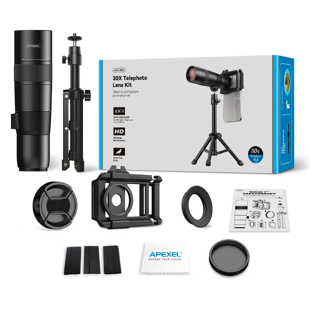 APEXEL 30x Ultra Telephoto Lens Monocular Universal Phone Professional Telescope with Tripod for Travel Camping Bird-watching