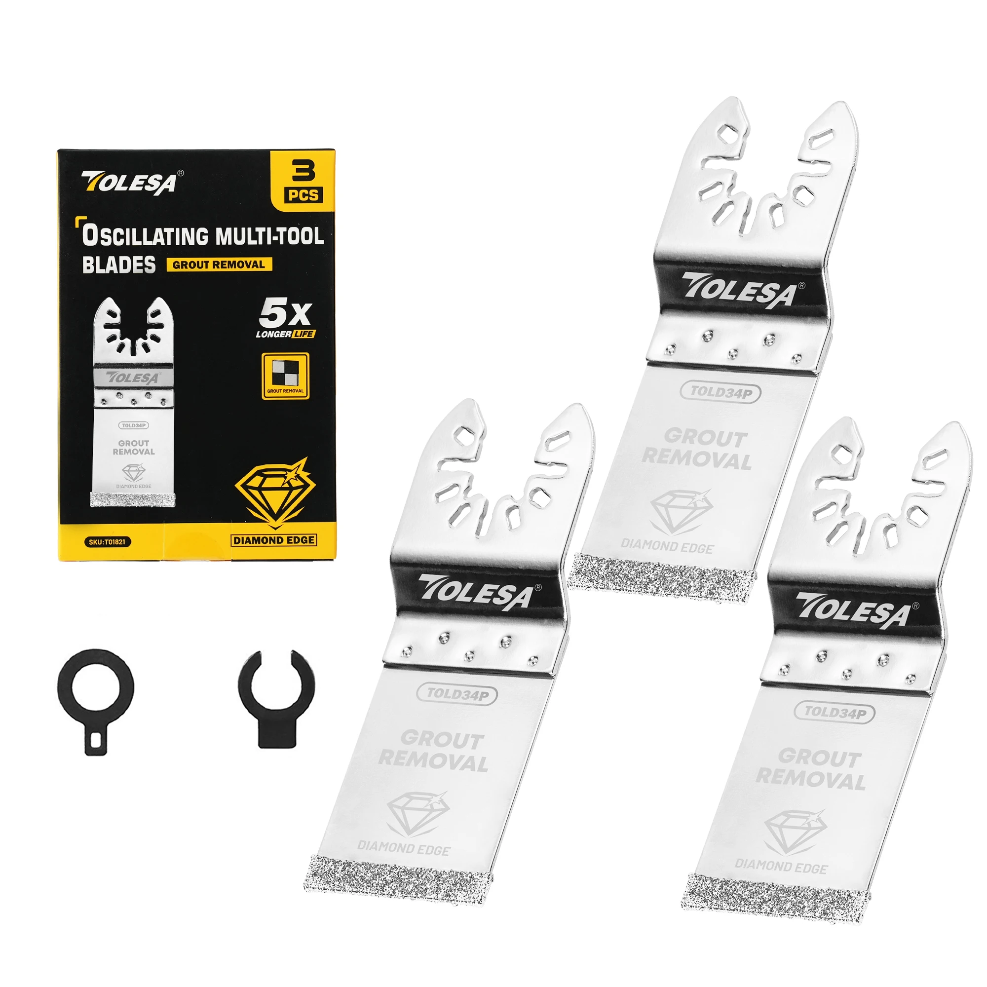 TOLESA 3PC Diamond Oscillating Tool Blades Grout Removal Multitool Blade Diamond Grit, Tile Grout Removal Tool, Multi Tool Blade