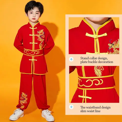 Imagen 1 del producto Traje Tradicional Chino de Wushu, Uniforme de Tai Chi de Manga Larga con Cinturón, Uniforme de Artes Marciales para Niños y Niñas
