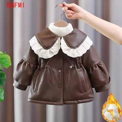 Baby Padded Jacket Winter Thick Warm Pu Coat Girls Lapel Cotton Clothes New Plus Velvet Outerwear Children's Parkas Kid Snowsuit