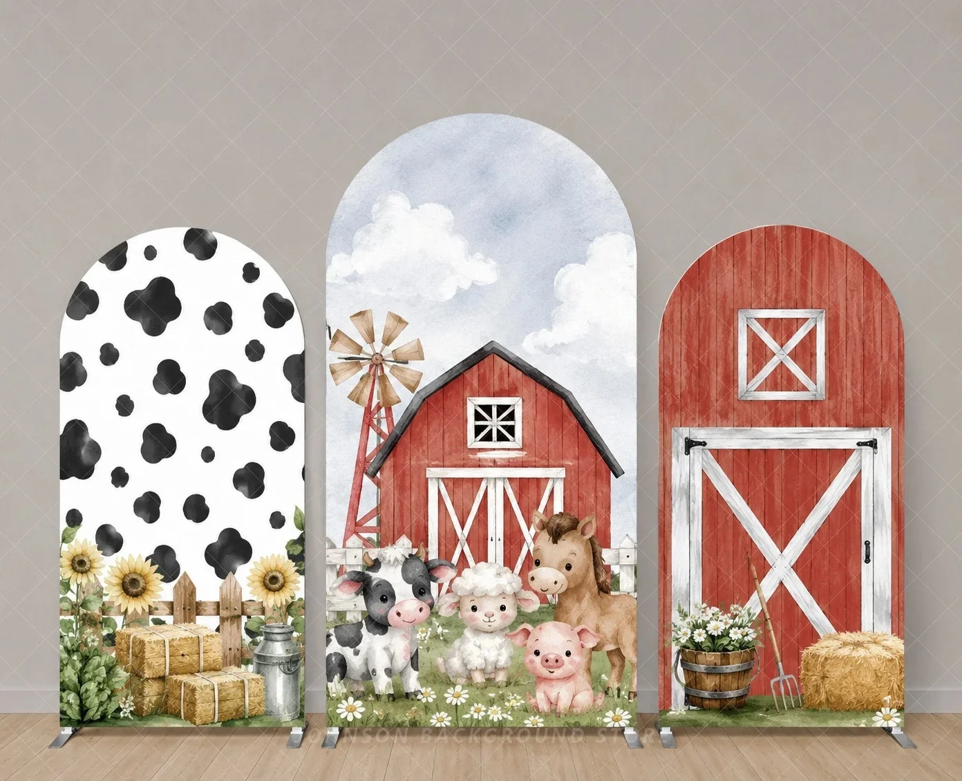 Farm Animal House Baby Shower Arch Cover Red Barn Birthday Party Backdrop Cow Pig Sheep Farm Theme Decorations background