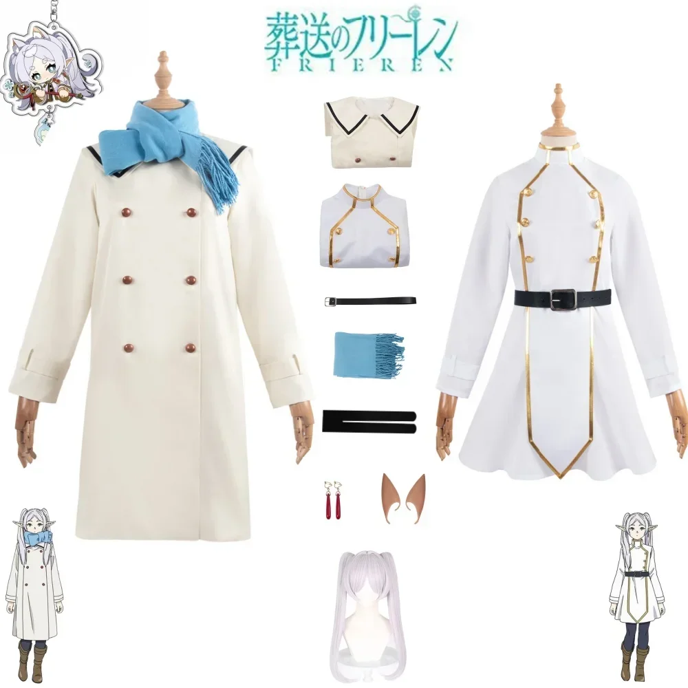 

Frieren Cosplay Costume Anime Frieren Beyond Journey's End White Dress Uniform Ears Earrings Wig Halloween Party Women Cosplay