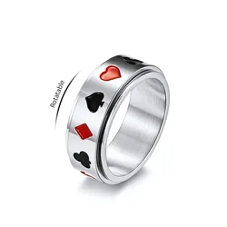 8mm Stainless Steel Playing Card Poker Pattern Spinner Ring for Men Women Size 7-12
