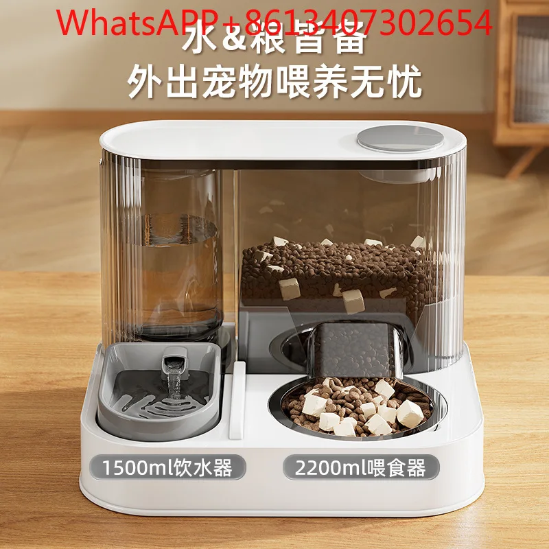 New cat bowl water and food integrated pet bowl cat automatic water feeding feeder non-leaking food stainless steel (1PCS)