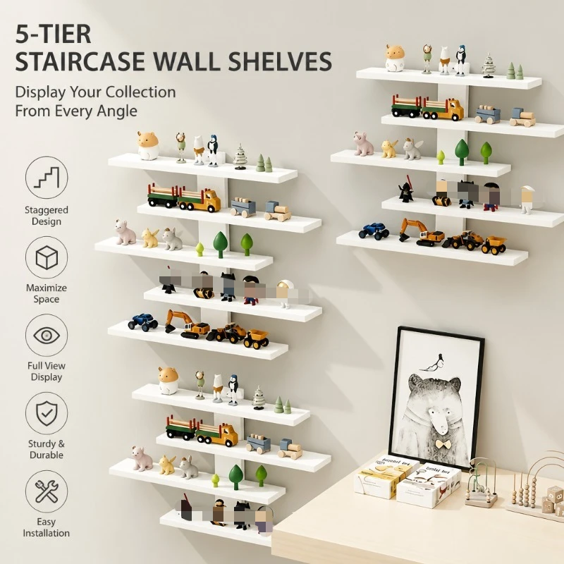 4-Piece Set of Collectible Floating Wall Racks, Multi-Tiered Wall Shelving Units, Versatile Display Stands, Suitable for Office and Home Decor, Ideal for Storing Statues and Small Figurines, Decorative Shelves, Functional Storage Racks, Multi-Purpose Rack