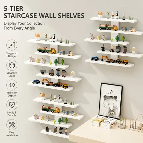 4-Piece Set of Collectible Floating Wall Racks, Multi-Tiered Wall Shelving Units, Versatile Display Stands, Suitable for Office and Home Decor, Ideal for Storing Statues and Small Figurines, Decorative Shelves, Functional Storage Racks, Multi-Purpose Rack